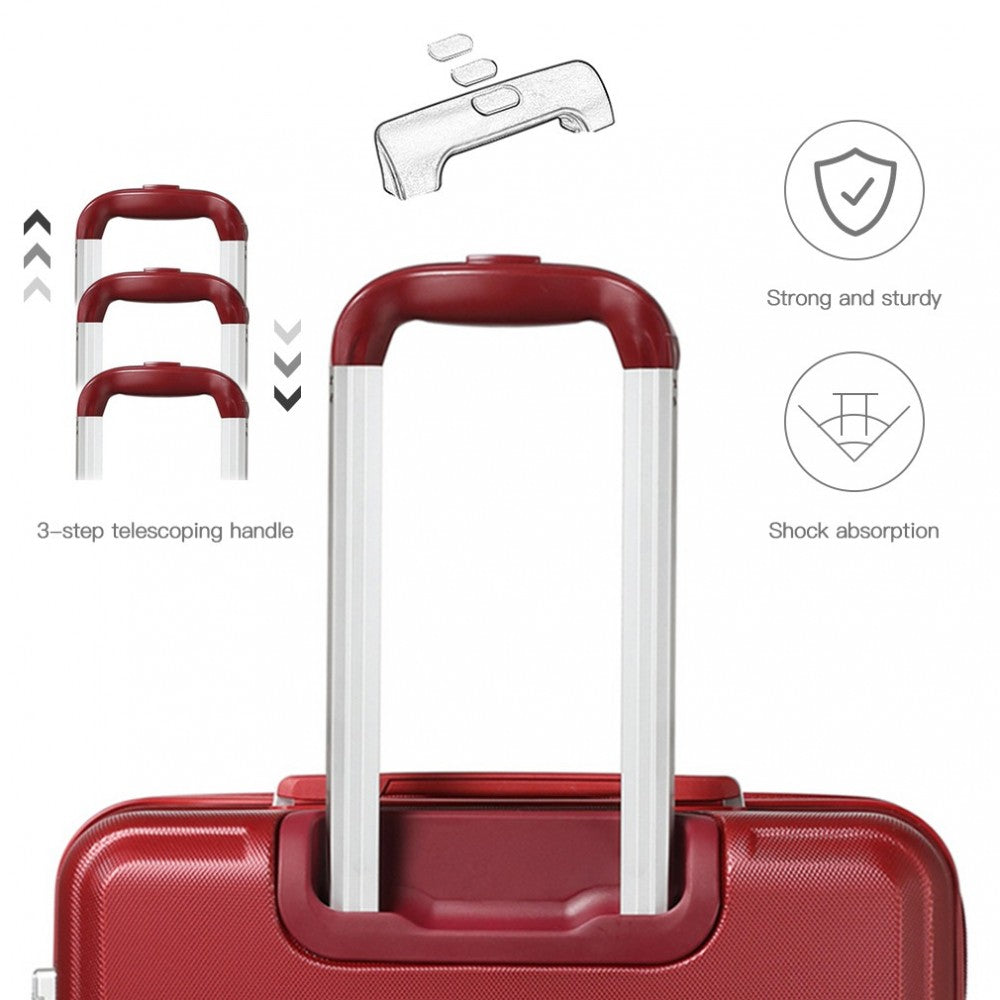 Kono ABS Sculpted Horizontal Design 4 Pieces Suitcase Set With Vanity Case - Burgundy