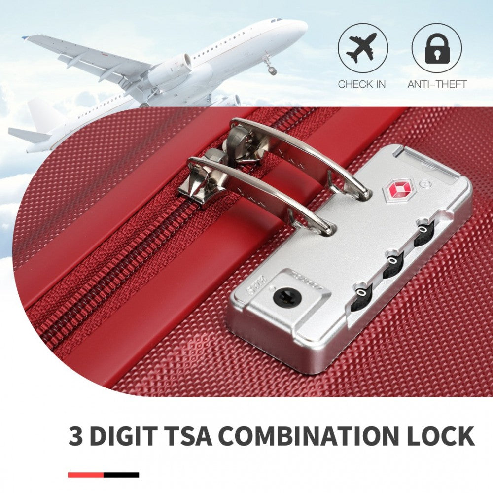 Kono ABS Sculpted Horizontal Design 4 Pieces Suitcase Set With Vanity Case - Burgundy