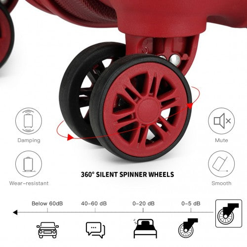 Kono Abs Sculpted Horizontal Design 4 Pcs Suitcase Set With Vanity Case - Burgundy