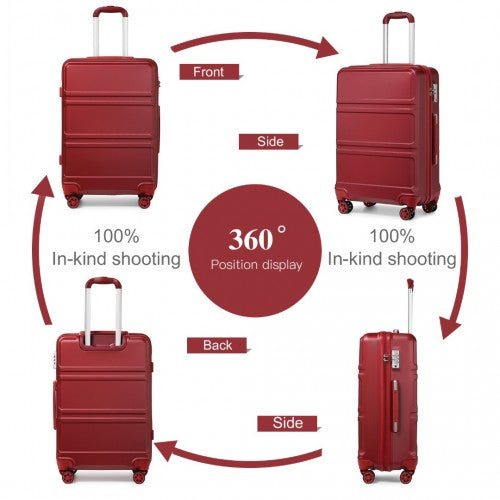 Kono Abs Sculpted Horizontal Design 4 Pcs Suitcase Set With Vanity Case - Burgundy