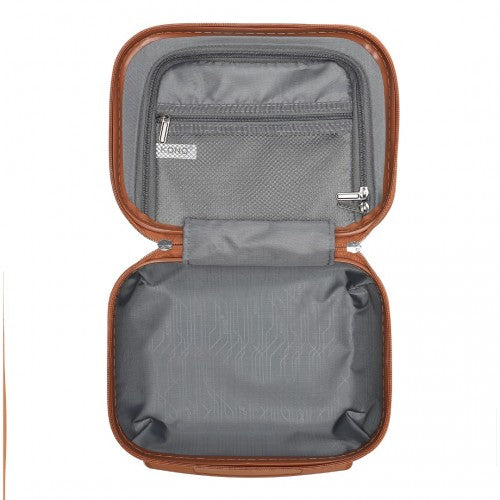 Kono Abs Sculpted Horizontal Design 4 Pcs Suitcase Set With Vanity Case - Grayish Blue And Brown