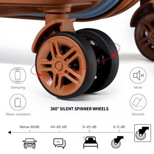 Kono Abs Sculpted Horizontal Design 4 Pcs Suitcase Set With Vanity Case - Grayish Blue And Brown