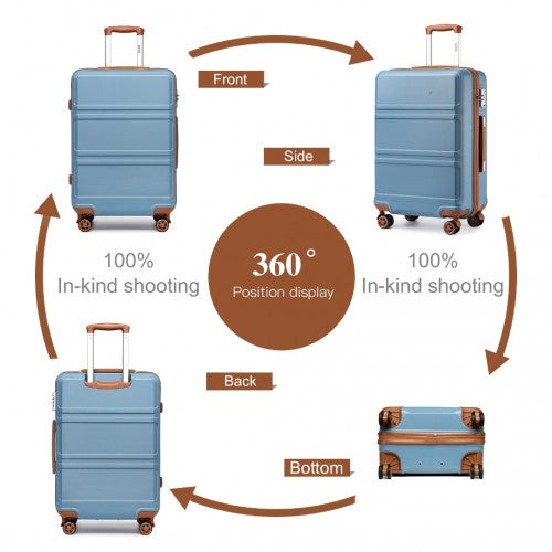 Kono Abs Sculpted Horizontal Design 4 Pcs Suitcase Set With Vanity Case - Grayish Blue And Brown