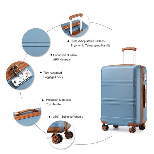 Kono Abs Sculpted Horizontal Design 4 Pcs Suitcase Set With Vanity Case - Grayish Blue And Brown