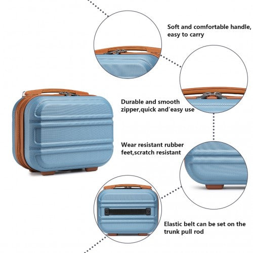 Kono Abs Sculpted Horizontal Design 4 Pcs Suitcase Set With Vanity Case - Grayish Blue And Brown