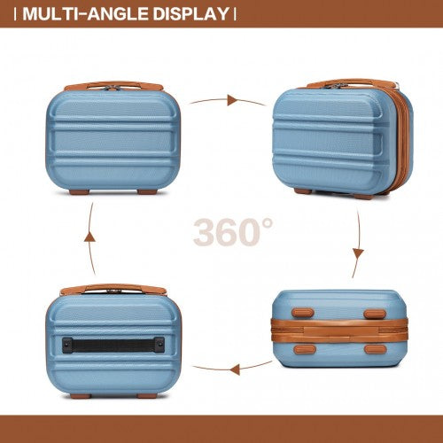 Kono Abs Sculpted Horizontal Design 4 Pcs Suitcase Set With Vanity Case - Grayish Blue And Brown