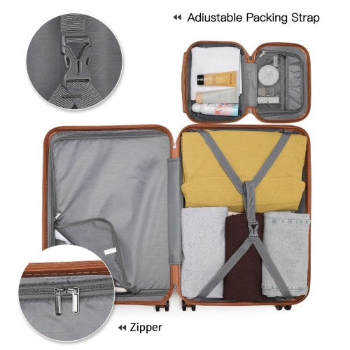Kono Abs Sculpted Horizontal Design 4 Pcs Suitcase Set With Vanity Case - Grayish Blue And Brown