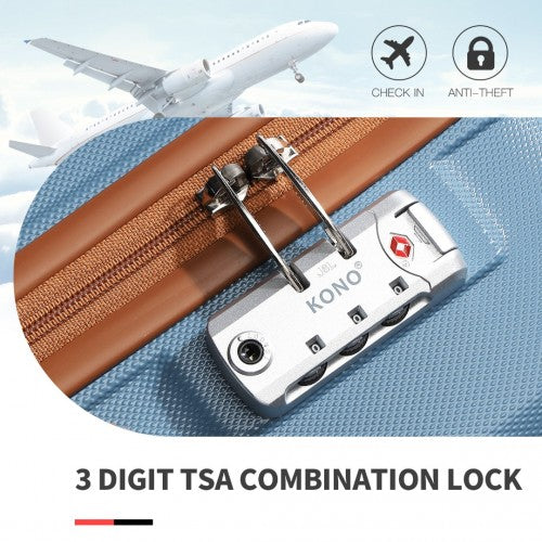 Kono Abs Sculpted Horizontal Design 4 Pcs Suitcase Set With Vanity Case - Grayish Blue And Brown