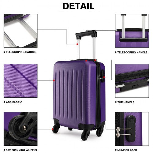 Kono 19 Inch Abs Hard Shell Carry On Luggage 4 Wheel Spinner Suitcase - Purple