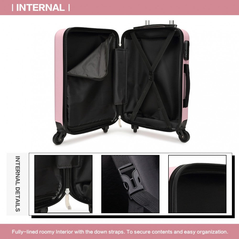 Kono 20/24/28 Inch Abs Hard Shell Luggage 4 Wheel Spinner Suitcase Set - Pink