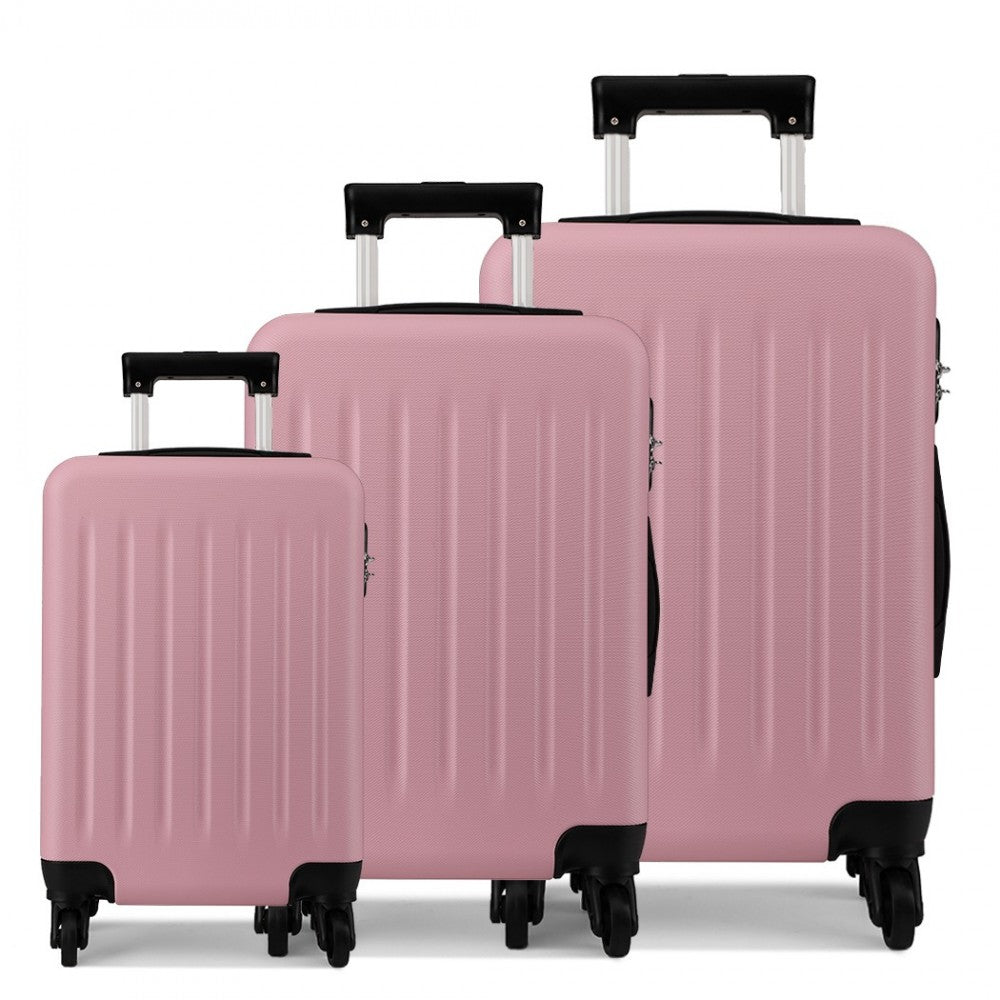 Kono 20/24/28 Inch Abs Hard Shell Luggage 4 Wheel Spinner Suitcase Set - Pink