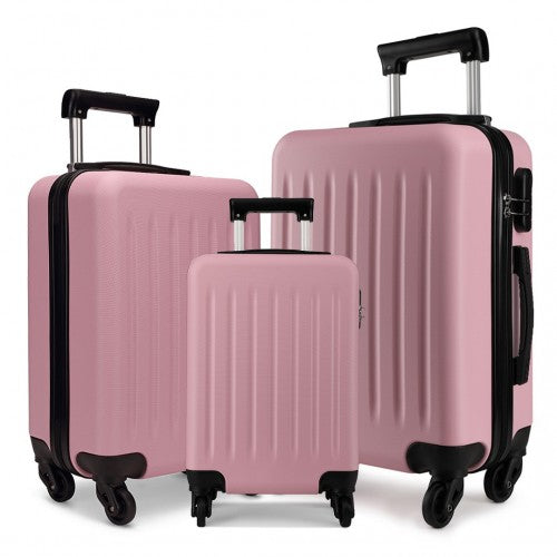 Kono 20/24/28 Inch Abs Hard Shell Luggage 4 Wheel Spinner Suitcase Set - Pink