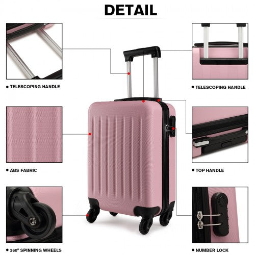 Kono 19 Inch Abs Hard Shell Carry On Luggage 4 Wheel Spinner Suitcase - Pink