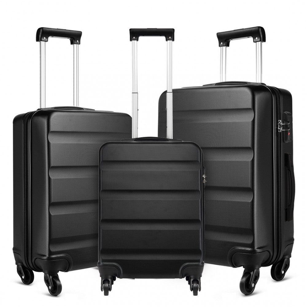 Kono 19/24/28 Inch Set Horizontal Design Abs Hard Shell Suitcase With TSA Lock - Black