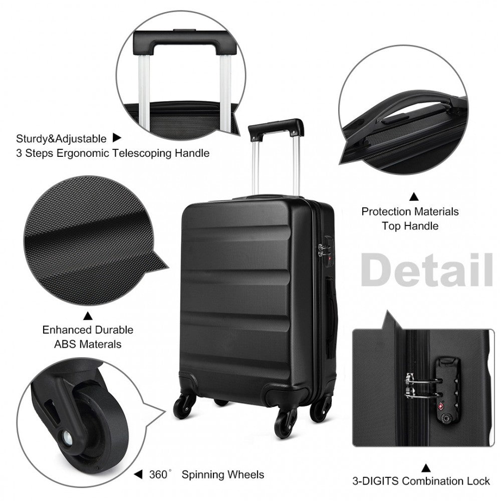 Kono 19/24/28 Inch Set Horizontal Design Abs Hard Shell Suitcase With TSA Lock - Black