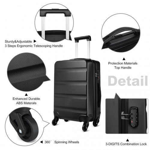 Kono 28 Inch Horizontal Design Abs Hard Shell Suitcase With TSA Lock - Black