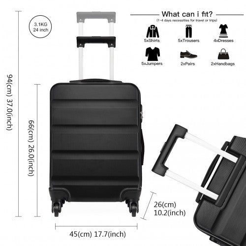 Kono 24 Inch Horizontal Design Abs Hard Shell Suitcase With TSA Lock - Black