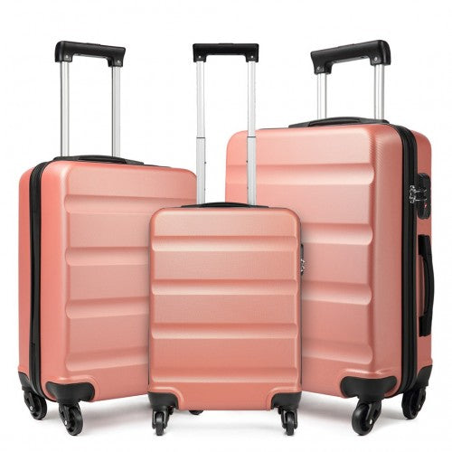 Kono 19/24/28 Inch Set Horizontal Design Abs Hard Shell Suitcase With TSA Lock - Nude