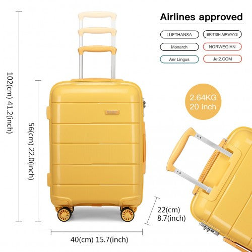 Kono 20/24/28” Hard Shell PP Suitcase Set - Yellow