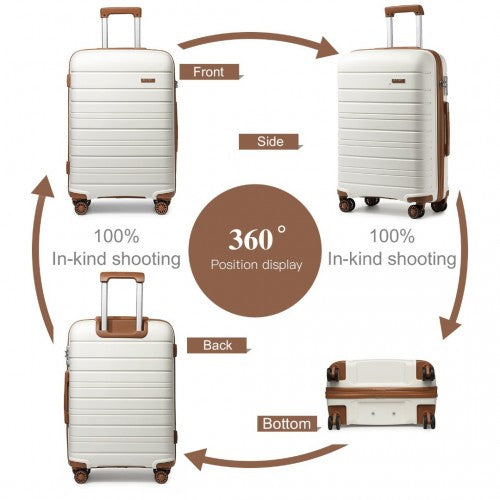Kono Multi Texture Hard Shell PP Suitcase With TSA Lock and Vanity Case 4 Pieces Set - Classic Collection - Cream