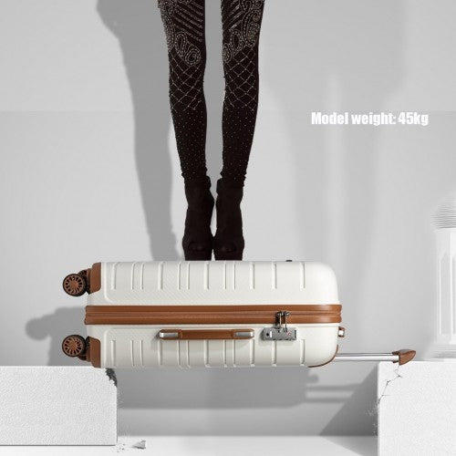 Kono Multi Texture Hard Shell PP Suitcase With TSA Lock and Vanity Case 4 Pieces Set - Classic Collection - Cream