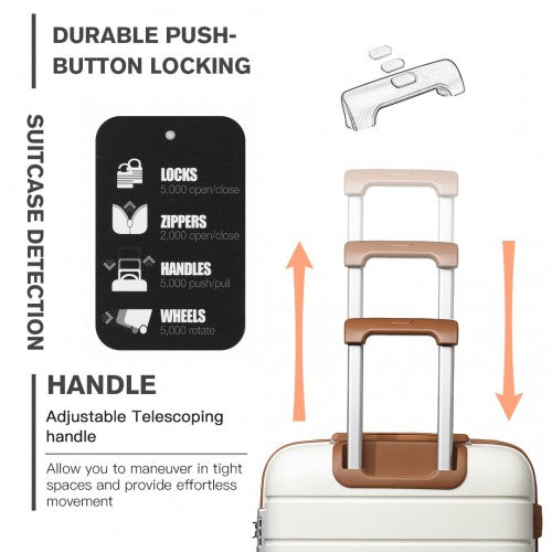 Kono Multi Texture Hard Shell PP Suitcase With TSA Lock and Vanity Case 4 Pieces Set - Classic Collection - Cream