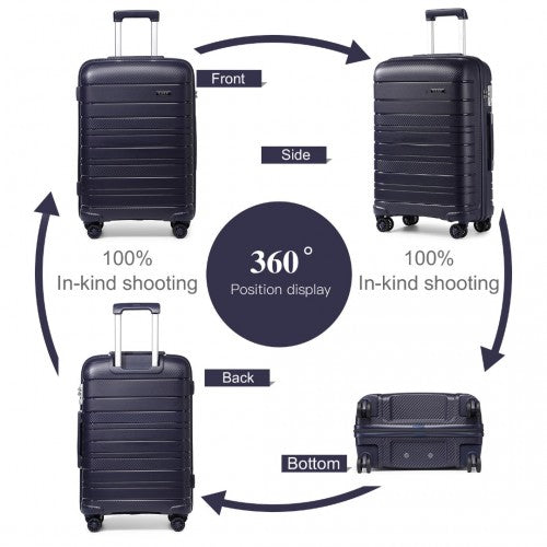 Kono Multi Texture Hard Shell PP Suitcase With TSA Lock and Vanity Case 4 Pieces Set - Classic Collection - Navy