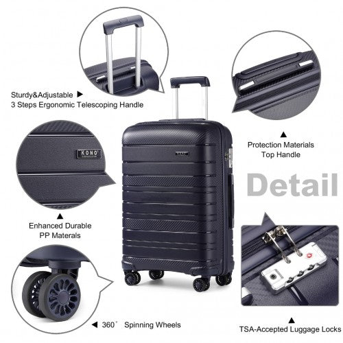 Kono Multi Texture Hard Shell PP Suitcase With TSA Lock and Vanity Case 4 Pieces Set - Classic Collection - Navy