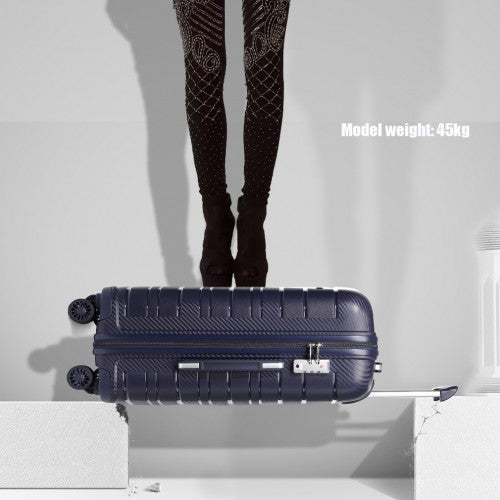 Kono Multi Texture Hard Shell PP Suitcase With TSA Lock and Vanity Case 4 Pieces Set - Classic Collection - Navy