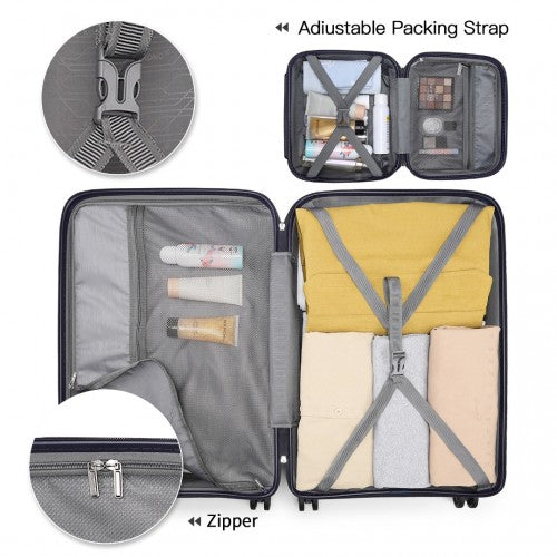 Kono Multi Texture Hard Shell PP Suitcase With TSA Lock and Vanity Case 4 Pieces Set - Classic Collection - Navy