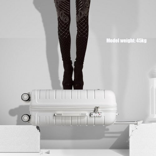 Kono Multi Texture Hard Shell PP Suitcase With TSA Lock and Vanity Case 4 Pieces Set - Classic Collection - White