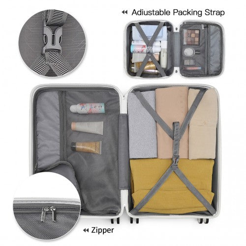 Kono Multi Texture Hard Shell PP Suitcase With TSA Lock and Vanity Case 4 Pieces Set - Classic Collection - White