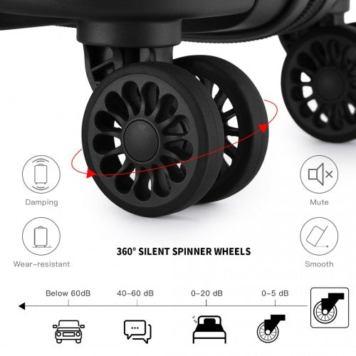 Kono Bright Hard Shell PP Suitcase With TSA Lock And Vanity Case 4 Pieces Set - Classic Collection - Black