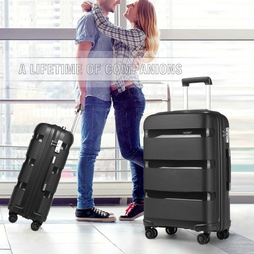 Kono Bright Hard Shell PP Suitcase With TSA Lock And Vanity Case 4 Pieces Set - Classic Collection - Black