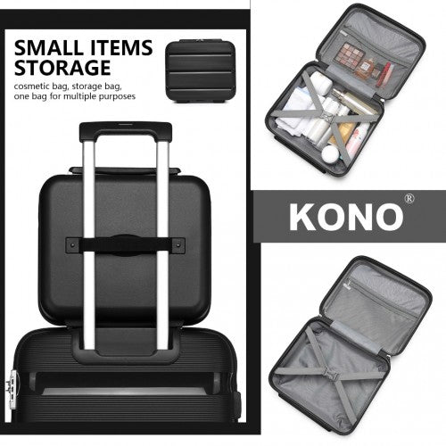 Kono Bright Hard Shell PP Suitcase With TSA Lock And Vanity Case 4 Pieces Set - Classic Collection - Black