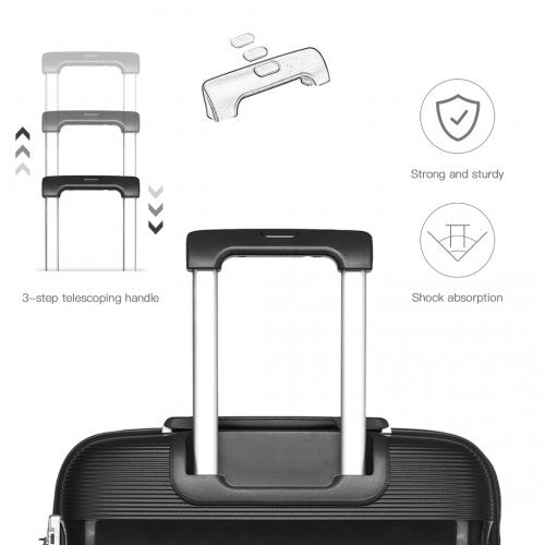 Kono Bright Hard Shell PP Suitcase With TSA Lock And Vanity Case 4 Pieces Set - Classic Collection - Black