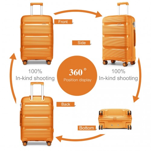 Kono Bright Hard Shell PP Suitcase With TSA Lock And Vanity Case 4 Pieces Set - Classic Collection - Orange