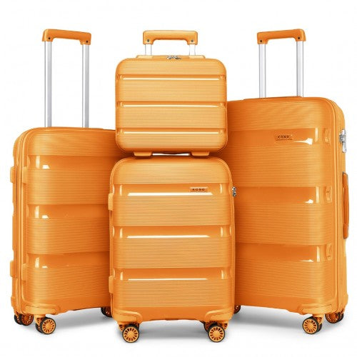 Kono Bright Hard Shell PP Suitcase With TSA Lock And Vanity Case 4 Pieces Set - Classic Collection - Orange