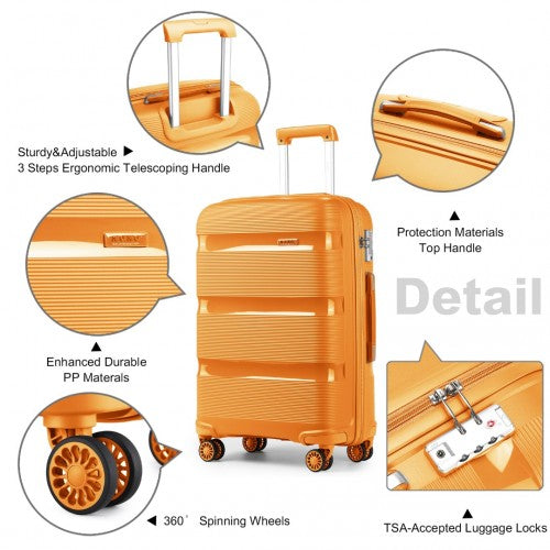 Kono Bright Hard Shell PP Suitcase With TSA Lock And Vanity Case 4 Pieces Set - Classic Collection - Orange