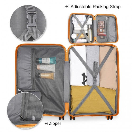 Kono Bright Hard Shell PP Suitcase With TSA Lock And Vanity Case 4 Pieces Set - Classic Collection - Orange