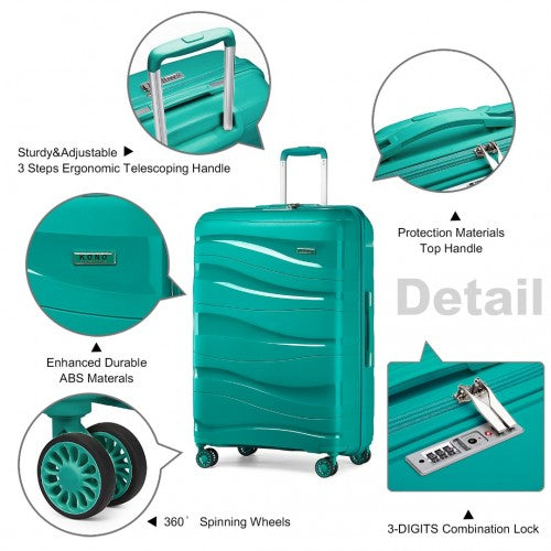 Kono 24 Inch Lightweight Polypropylene Hard Shell Suitcase With TSA Lock - Blue