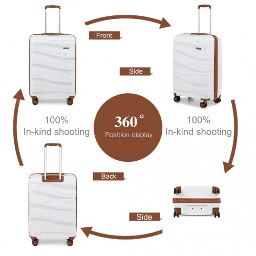 Kono 20 Inch Lightweight Polypropylene Hard Shell Suitcase With TSA Lock - Cream