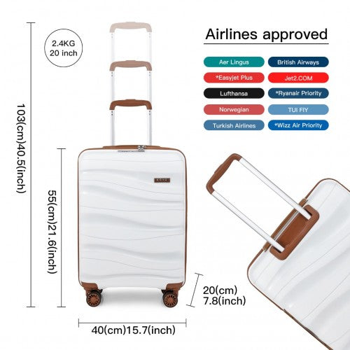 Kono 20 Inch Lightweight Polypropylene Hard Shell Suitcase With TSA Lock - Cream