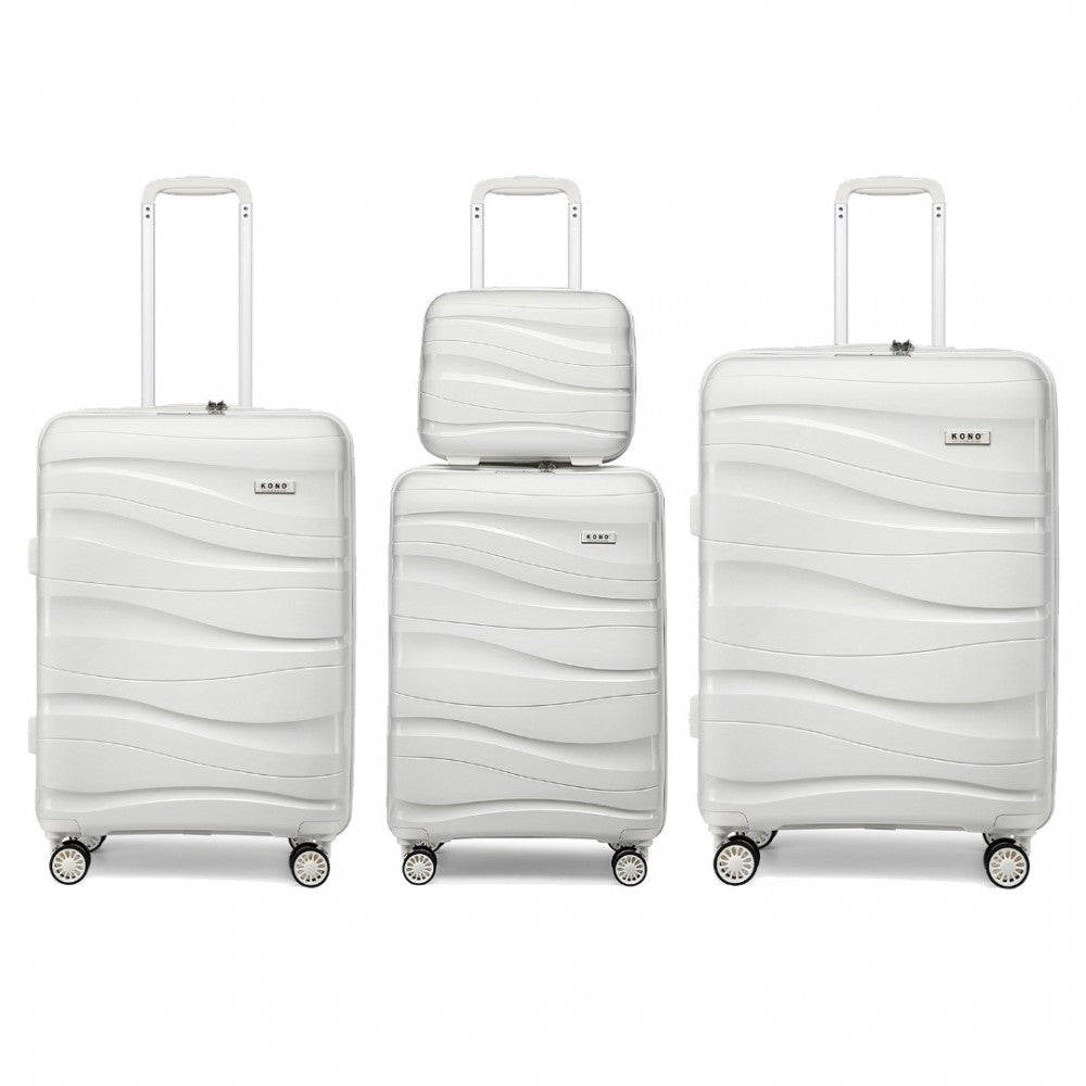 Kono Lightweight PP Hard Shell 4 Piece Suitcase Set With TSA Lock And Vanity Case - White