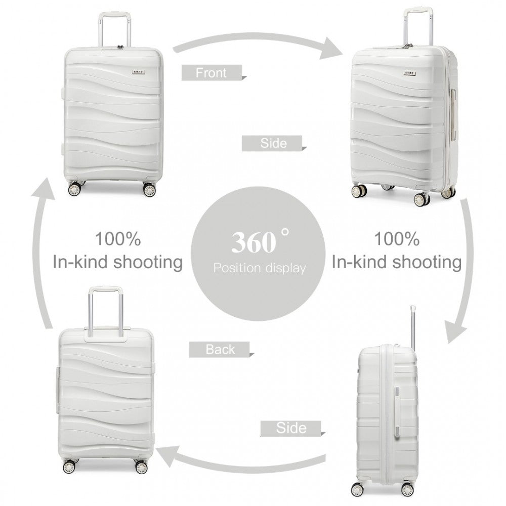 Kono Lightweight PP Hard Shell 4 Piece Suitcase Set With TSA Lock And Vanity Case - White