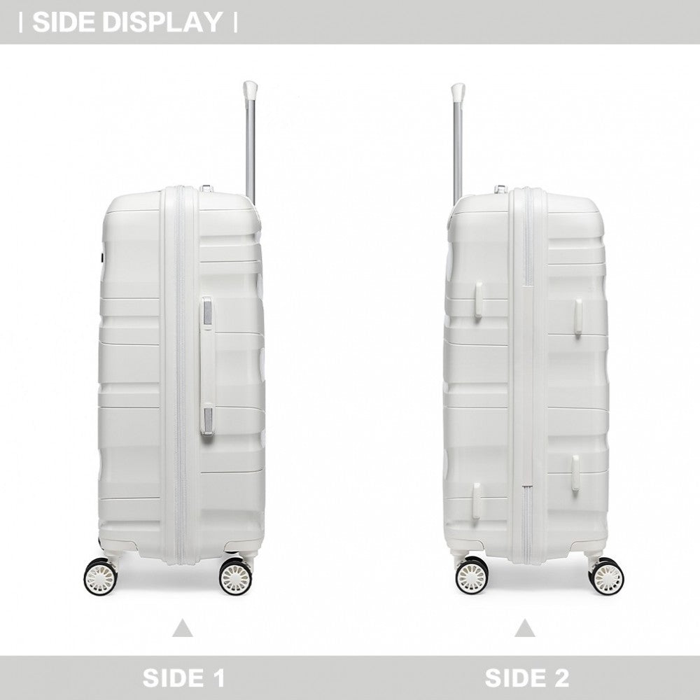 Kono Lightweight PP Hard Shell 4 Piece Suitcase Set With TSA Lock And Vanity Case - White