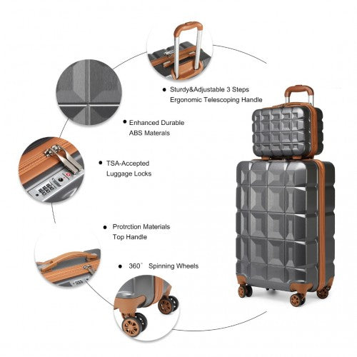 Kono 13/20 Inch Lightweight Hard Shell ABS Cabin Suitcase With TSA Lock And Vanity Case - Grey