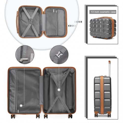 Kono 13/20 Inch Lightweight Hard Shell ABS Cabin Suitcase With TSA Lock And Vanity Case - Grey