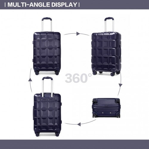 Kono Lightweight Hard Shell Abs Suitcase With TSA Lock And Vanity Case 4 Piece Set - Navy