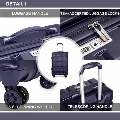 Kono 24 Inch Lightweight Hard Shell Abs Suitcase With TSA Lock - Navy